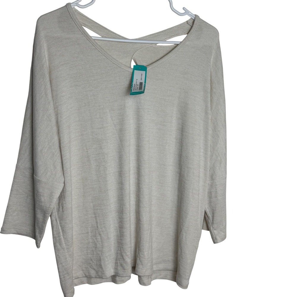 Market & Spruce Claire Cross Back Brushed Knit Top Off White Petite XL‎ New NWT